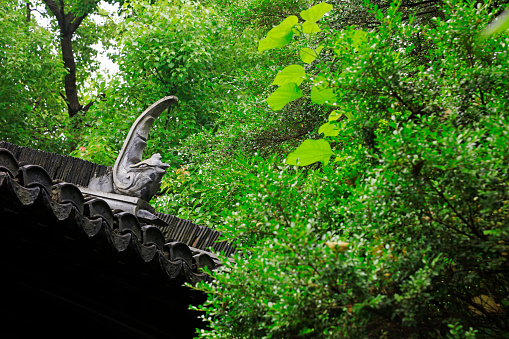 Shanghai, China - May 31, 2018: Chinese classical eaves architecture landscape in Yu Garden, Shanghai, China