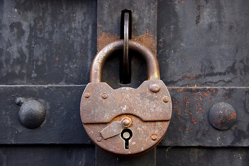 Old padlock close-up.