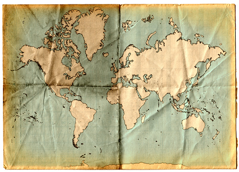 old genuine map of the world with compass