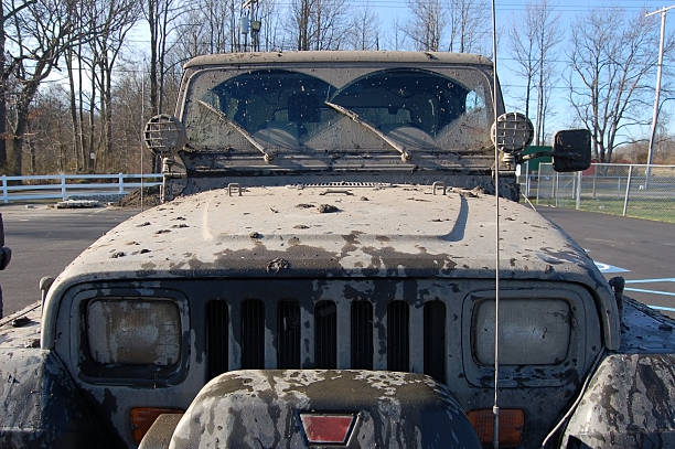 Mud Covered Jeep stock photo