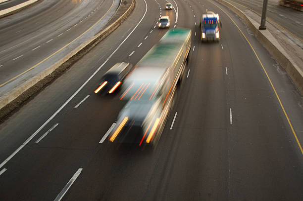 Blurred traffic on highway 401 in Toronto stock photo