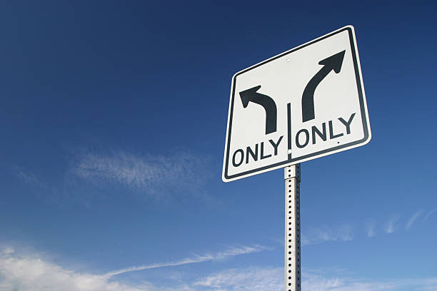 istock Fork in the road sign-left or right 172161568