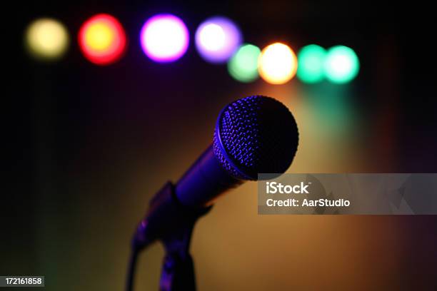 Mic In Front Of Reflectors Stock Photo - Download Image Now - Artist, Arts Culture and Entertainment, Celebrities