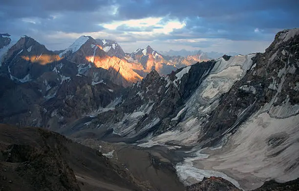 Photo of Pamir mountains with a slow sunrise