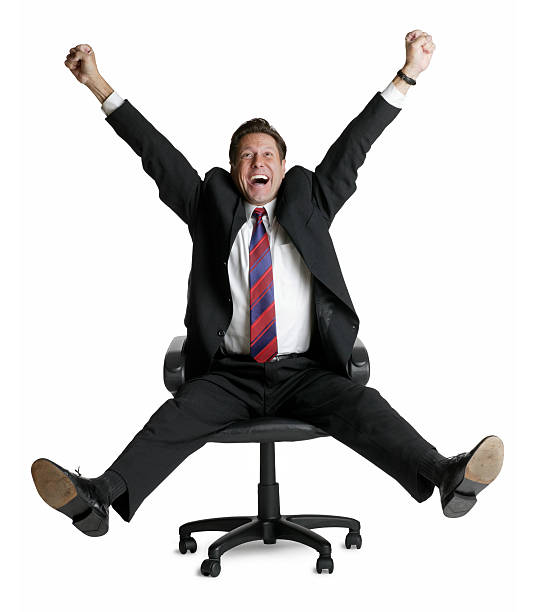 yipee! - office chair cheering ecstatic success 뉴스 사진 이미지