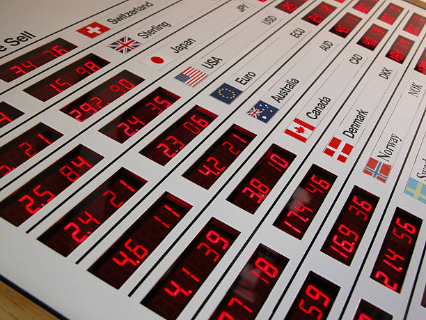 Exchange Bureau de change led board showing currencies and rates exchange rate stock pictures, royalty-free photos & images