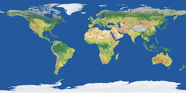 istock 3-D render of global map with natural colors 172163401
