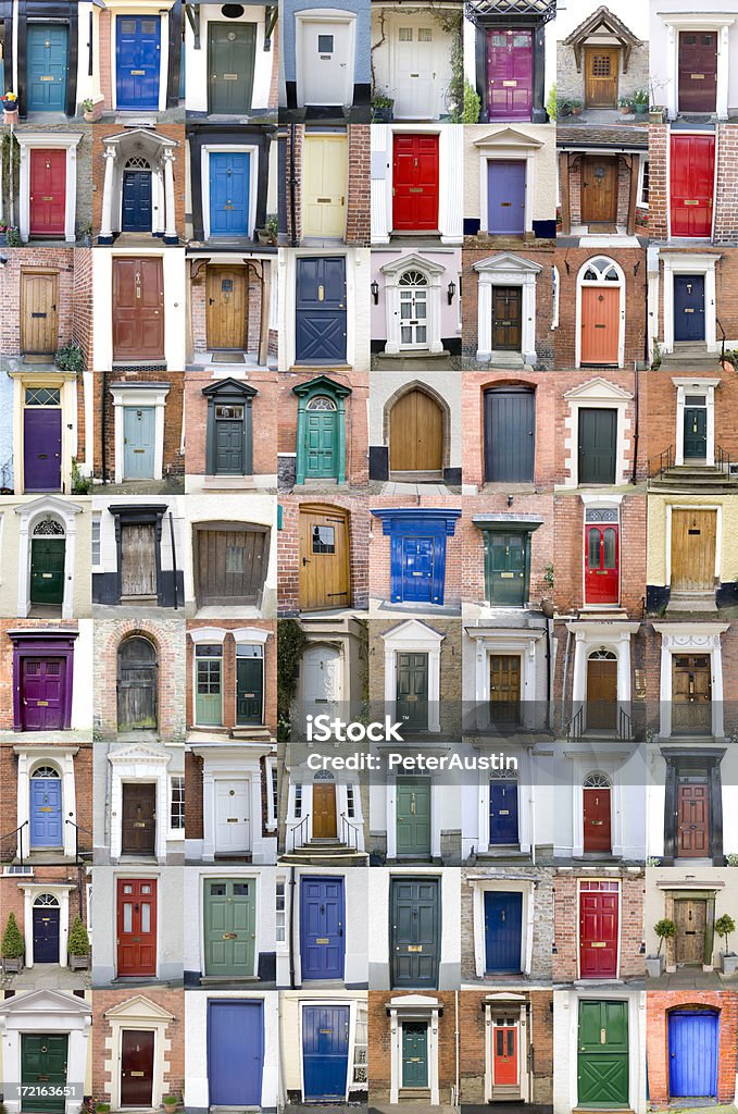 Seventy-Two Doors 72 multi-coloured doors. Front Door Stock Photo