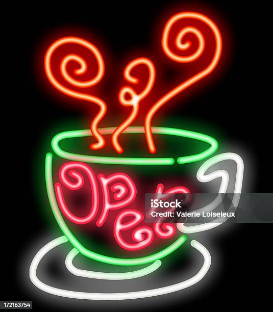 Otwórz Neon Znak Kubek - zdjęcia stockowe i więcej obrazów Bar kawowy - Bar kawowy, Bez ludzi, Cafe macchiato