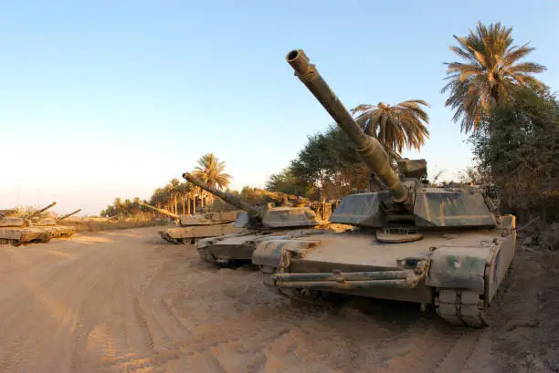 M1 Abrams Main Battle Tank crew prepares for combat patrol in Ramadi, Iraq.