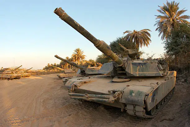 "M1 Abrams Main Battle Tank staging area in Ramadi, Iraq."