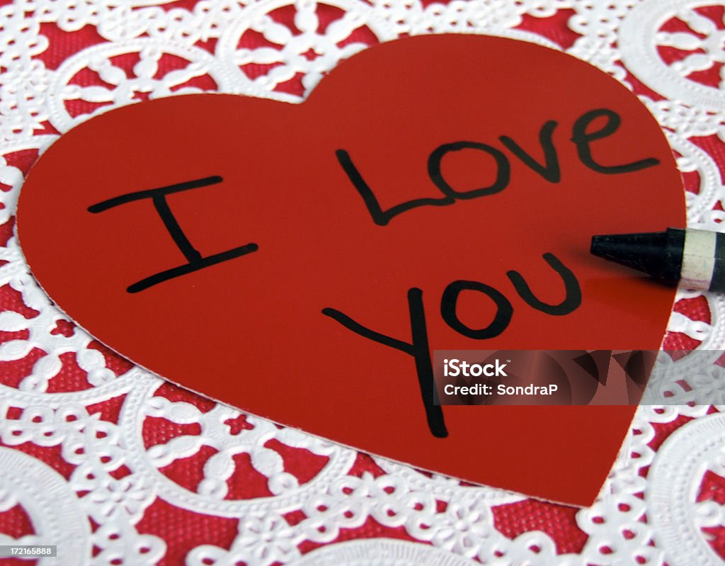 I Love You Child's homemade valentine card. Art And Craft Stock Photo