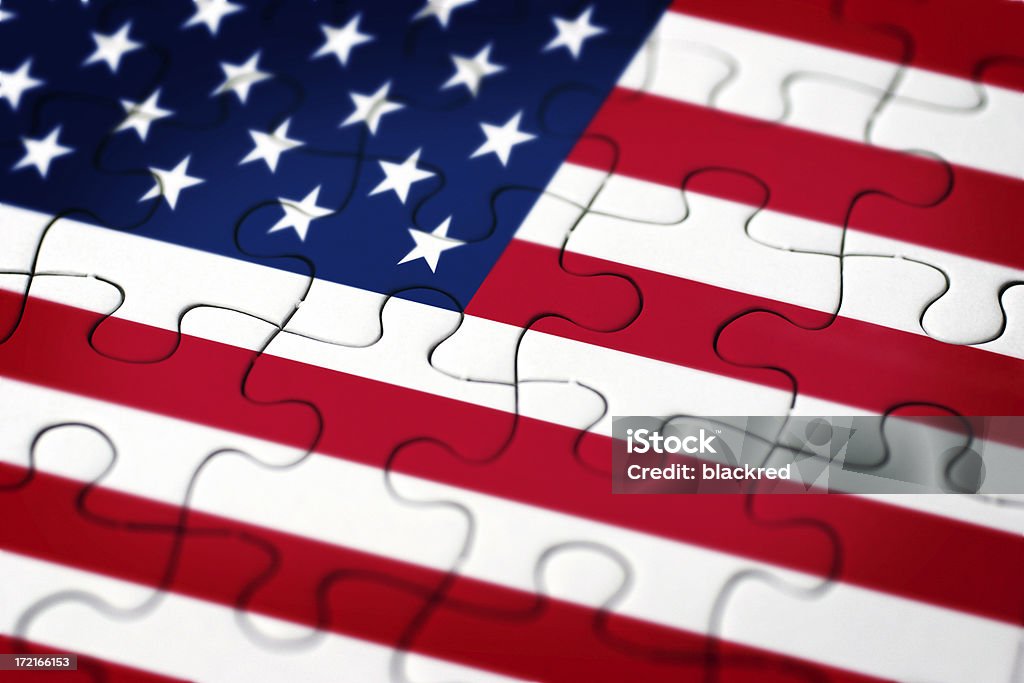 USA Flag Puzzle Close-up of United States flag puzzle. Agreement Stock Photo