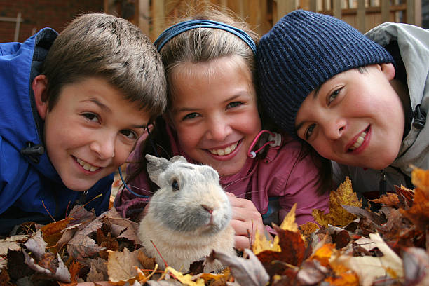 istock Children with bunny in the leaves 172166945
