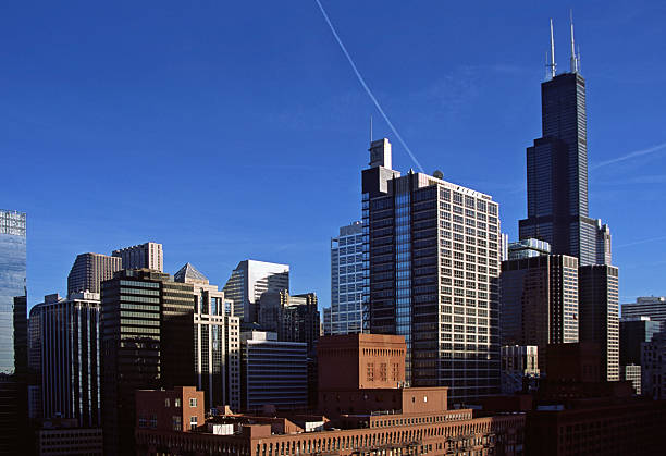 Chicago Skyline on Blue stock photo