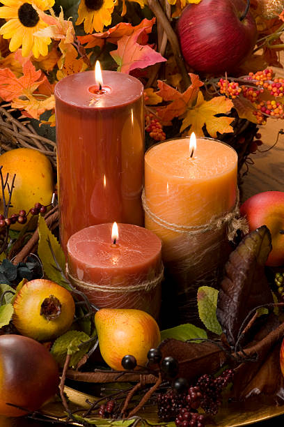 istock Harvest- Thanksgiving-candles and fruit 172168360