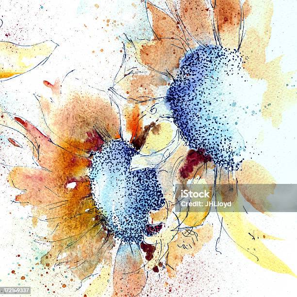 Vetores de Girassóis e mais imagens de Flor - Flor, Pintura em Aquarela, Arte Linear