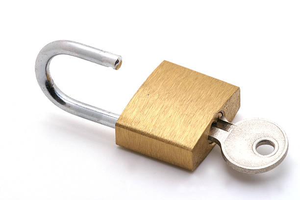 Key to success A small brass padlock with key illustrates the key to unlocking success. padlock stock pictures, royalty-free photos & images