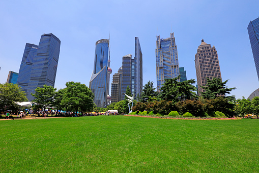 Shanghai, China - June 1, 2018: Architectural scenery of Lujiazui in Pudong, Shanghai, China