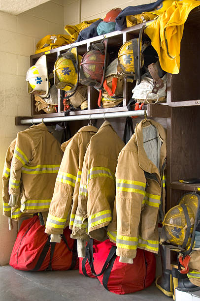 istock Fireman Gear in a Fire Station Locker 172170256