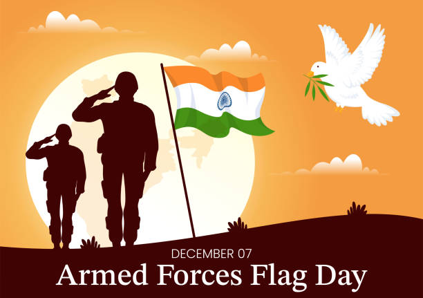 インド軍の国旗の日のベクターイラストとインドと軍の旗を国民の祝日の平らな漫画の背景デザイン - indian military点のイラスト素材／クリップアート素材／マンガ素材／アイコン素材
