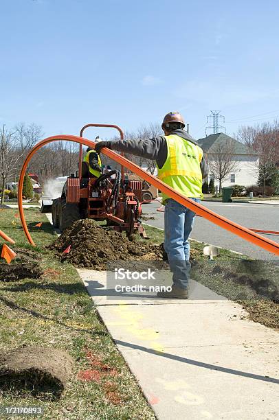Fishing The Cable Stock Photo - Download Image Now - Fiber Optic, Installing, Cable