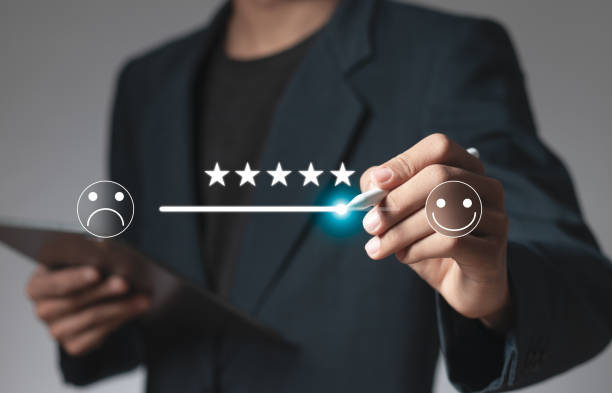 istock Customer satisfaction survey concept. customer service 5 star satisfaction experience. Assessment of the quality of services leading to business reputation rankings. 1721711510