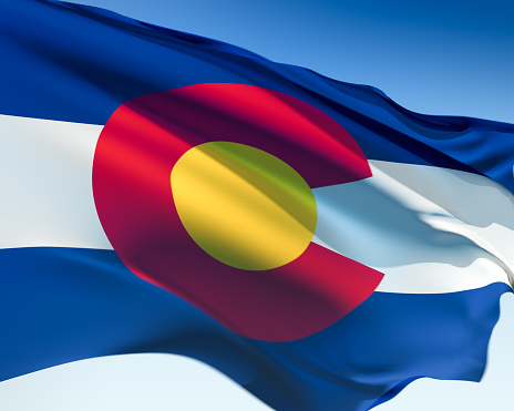 Colorado flag waving in the wind. Elaborate rendering including motion blur and even a fabric texture (visible at 100%).