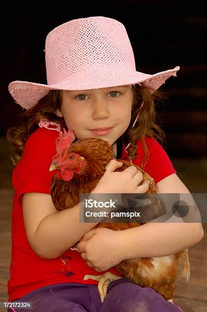 Little Cowgirl Con Su Hen Foto de stock y más banco de imágenes de Queensland - Queensland, Rústico, Granja