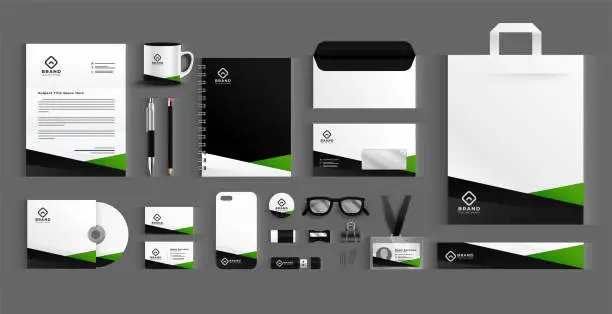 Vector illustration of eye catching business stationery mockup kit template for company promotion