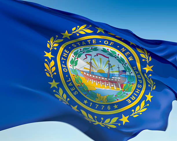 New Hampshire flag waving in the wind. Elaborate rendering including motion blur and even a fabric texture (visible at 100%).