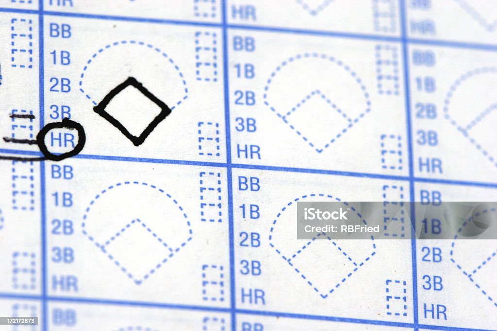 Home run a baseball scorebook with a home run circled Score Card Stock Photo