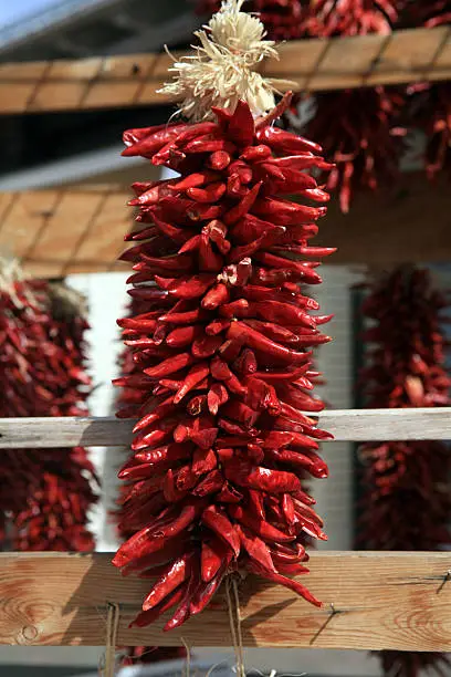Chili Peppers hanging for sale, Ristras, Santa Fe
