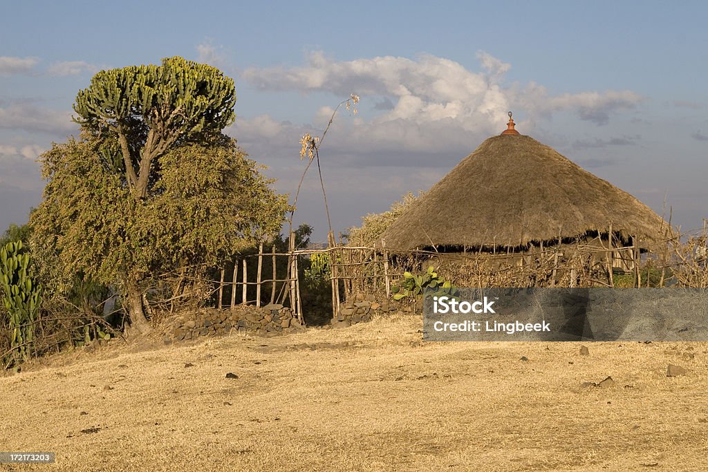 エチオピアの風景、ハット - かやぶき屋根のロイヤリティフリーストックフォト