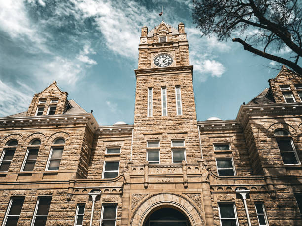 The Riley County courthouse building stretches skyward creating a stunning scene.