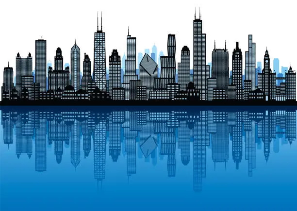 Vector illustration of Chicago Skyline (All Buildings Are Moveable and Complete)