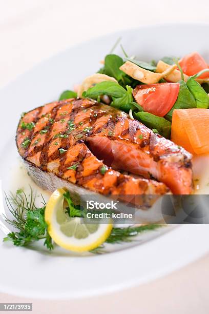 Grilled Salmon Entree Stock Photo - Download Image Now - Barbecue - Meal, Dinner, Food