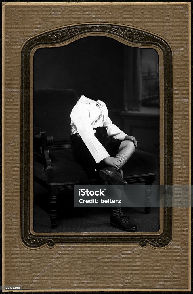 headless child vintage shot a headless child black and white photo in a vintage retro frame with decorative borders Abstract Stock Photo