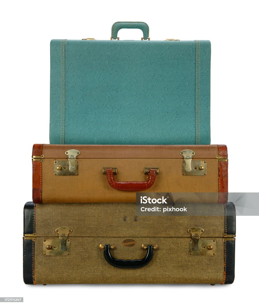 Vintage Luggage Suitcases on white. Suitcase Stock Photo