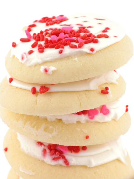 Sugar Cookie Stack A stack of frosted sugar cookies. round sugar cookie stock pictures, royalty-free photos & images
