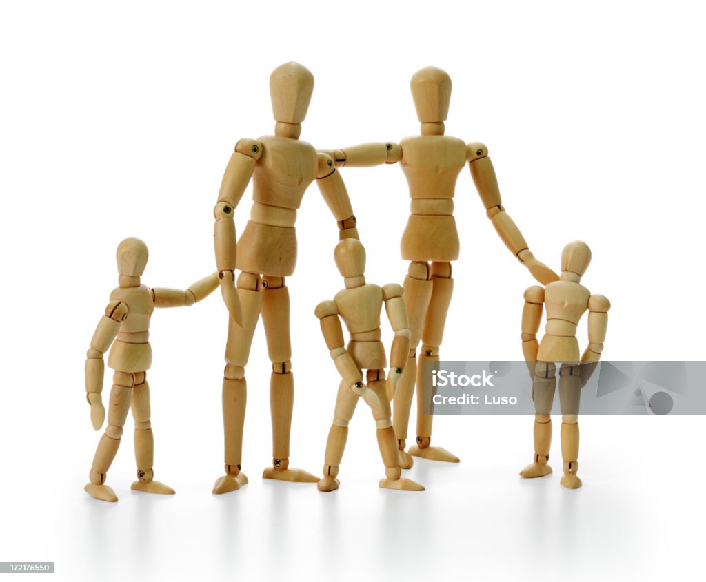 Familie mit Kindern (serie von Bildern - Lizenzfrei Holz Stock-Foto