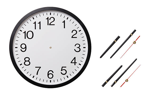 You Set the Time "Close-up image of office wall clock without hands, along with hour, minute,and second hands for use in creating a time setting on the clock.  Two images of each hand are included, differing in the direction of the lighting," clock hand stock pictures, royalty-free photos & images