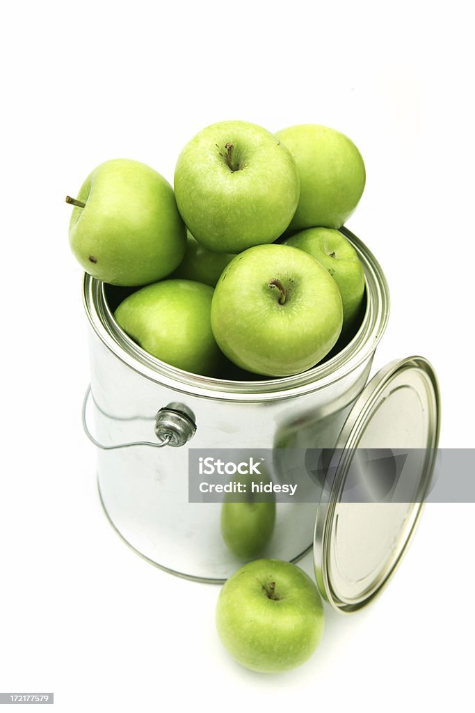 Apple Green Apples in a paint tin Apple - Fruit Stock Photo