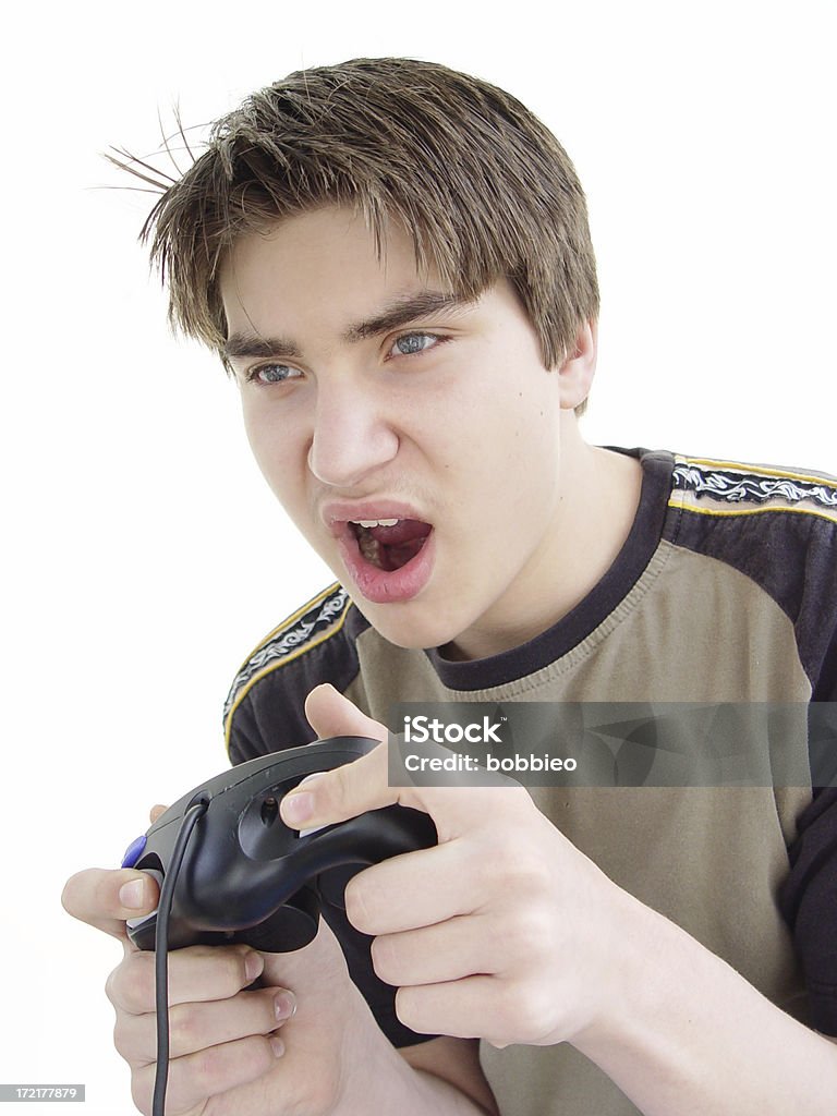 game series - error teen boy with game controller. Video Game Stock Photo