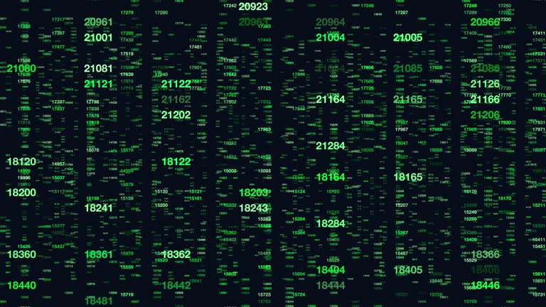 Binary code tiling intriguing pattern of green numbers on black background