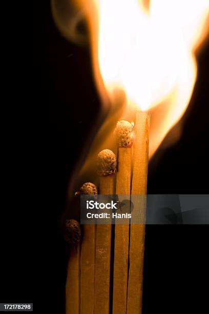 Safety Matches Burning Stock Photo - Download Image Now - Black Background, Bright, Brightly Lit