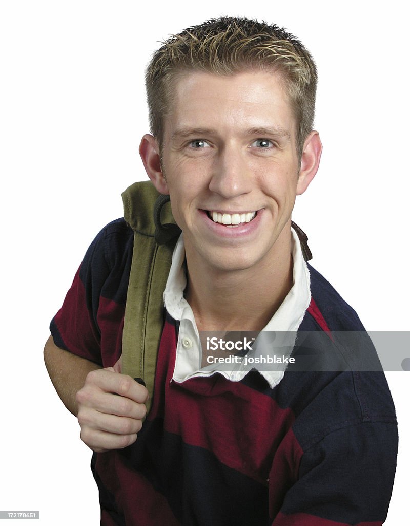College days (isolated) student smiles at you on white. 18-19 Years Stock Photo