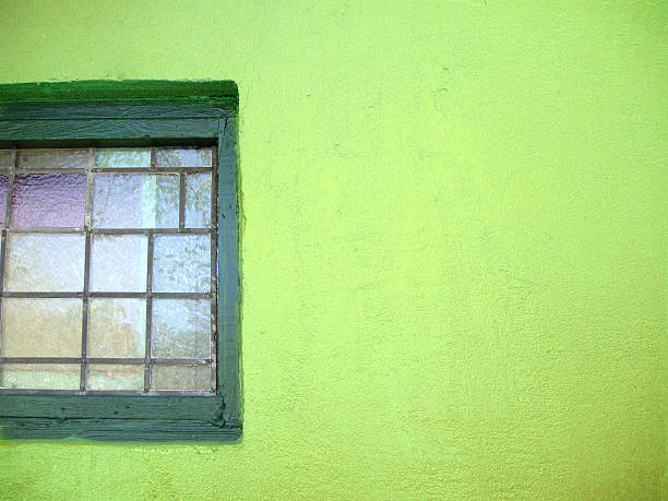 istock Architecture - Lime green wall & stained glass window 172179256