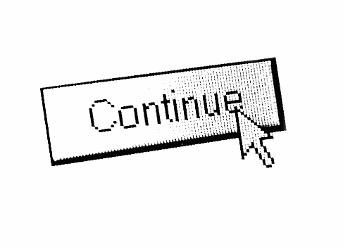 Mouse pointer pushing a 'continue' button.