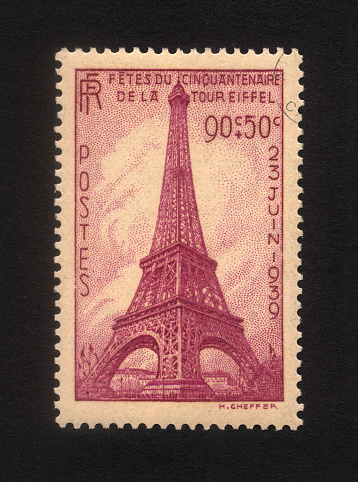 Eiffel Tower's stamp, 50th anniversary in 1939.